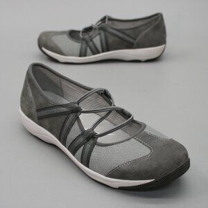 Dansko Ladies 42 (11.5-12) Honey Suede Gray Knit Mary Jane Slip-on Comfort Shoes